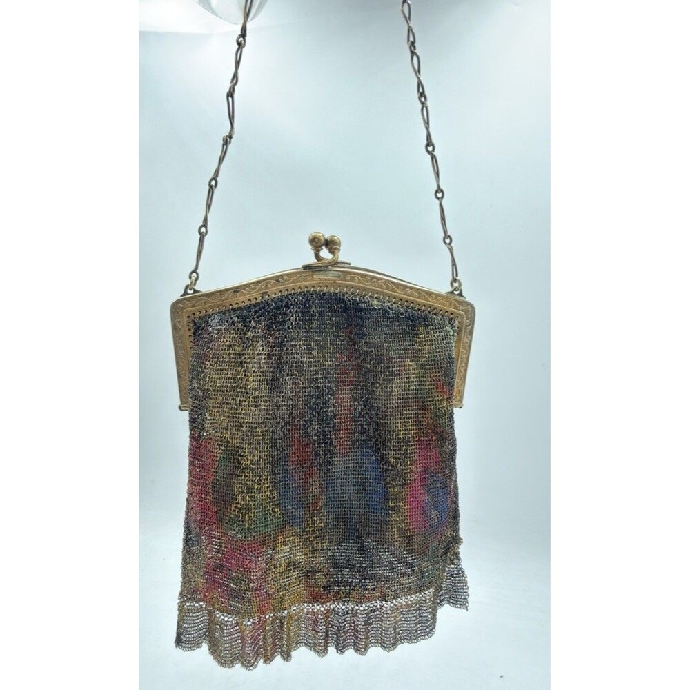 Antique 1920’s Art Deco Whiting & Davis Mesh Metal  Purse Flapper Bag Multicolor